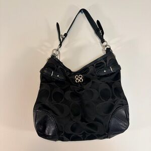 Coach Black Signature Colette Fabric and Leather Medium Shoulder  Hobo Bag